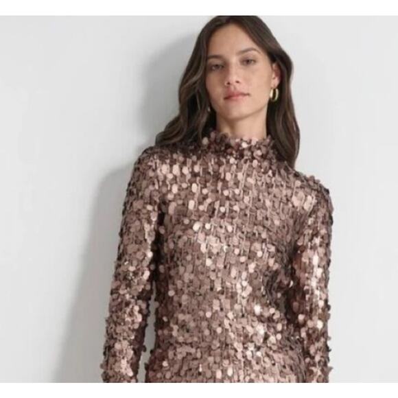 DNKY Tops - NWT $99 Gorgous Women's DKYN Copper Sequence Crop Top Zipper Back Size Medium